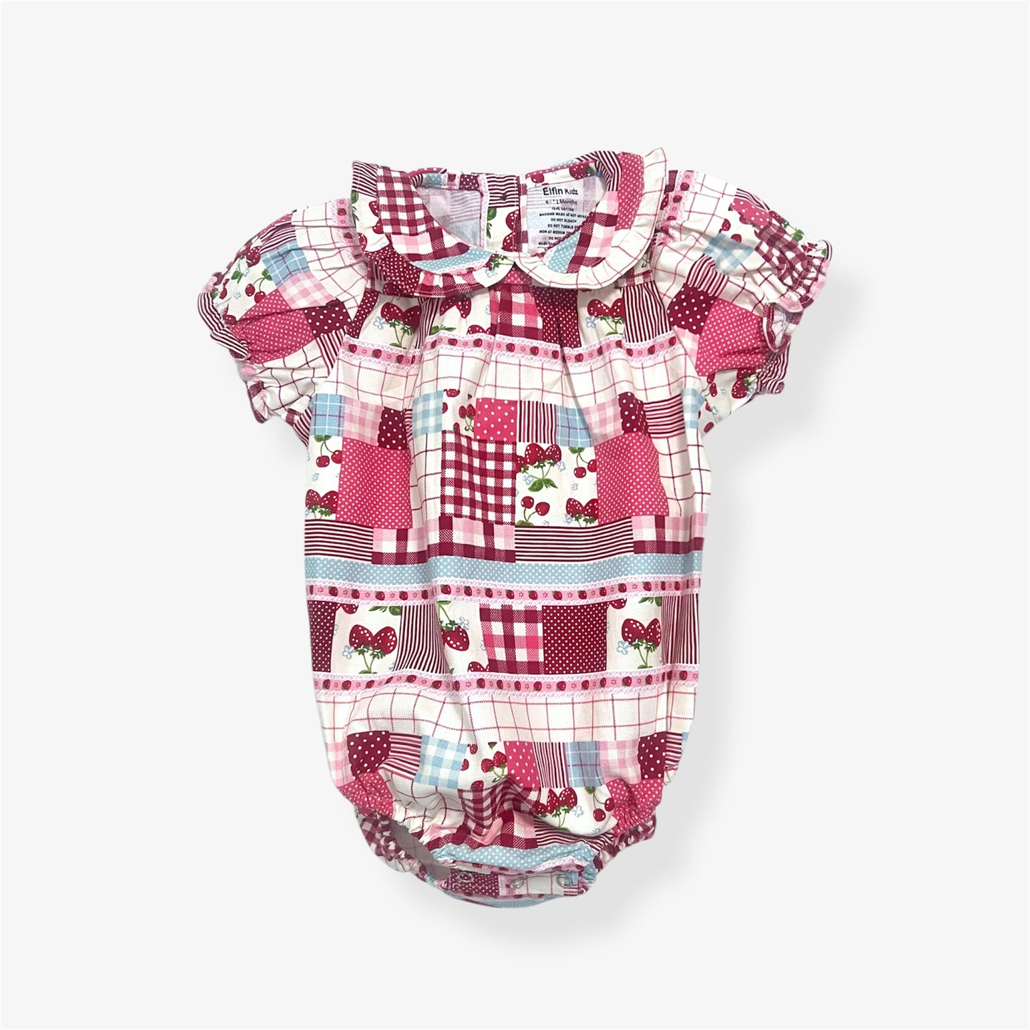 🍓 Strawberry Patchwork Romper – 100% Cotton