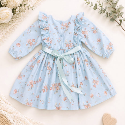 Blue Blossom Ruffle Dress – Long Sleeve Baby & Toddler Dre