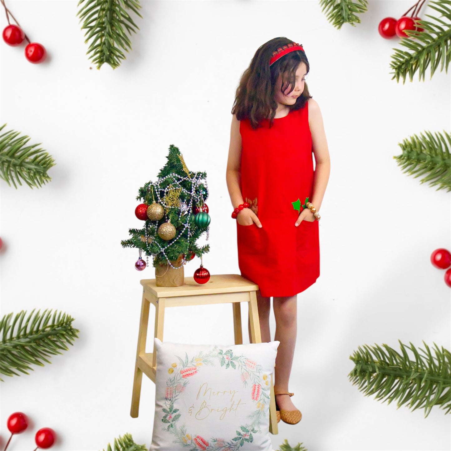 Festive A-Line Christmas Dress for Girls
