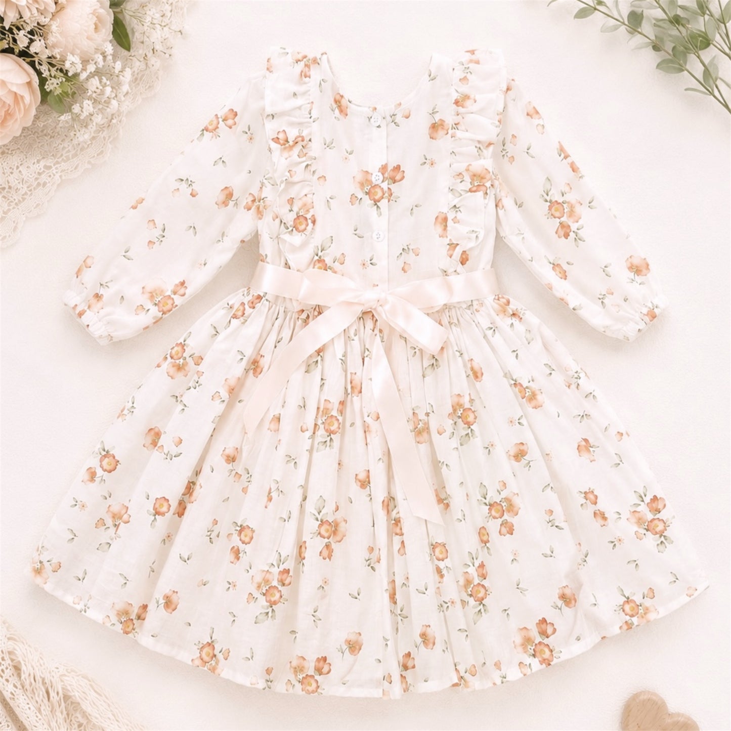 Peach Blossom Ruffle Dress – Long Sleeve Baby & Toddler Dress