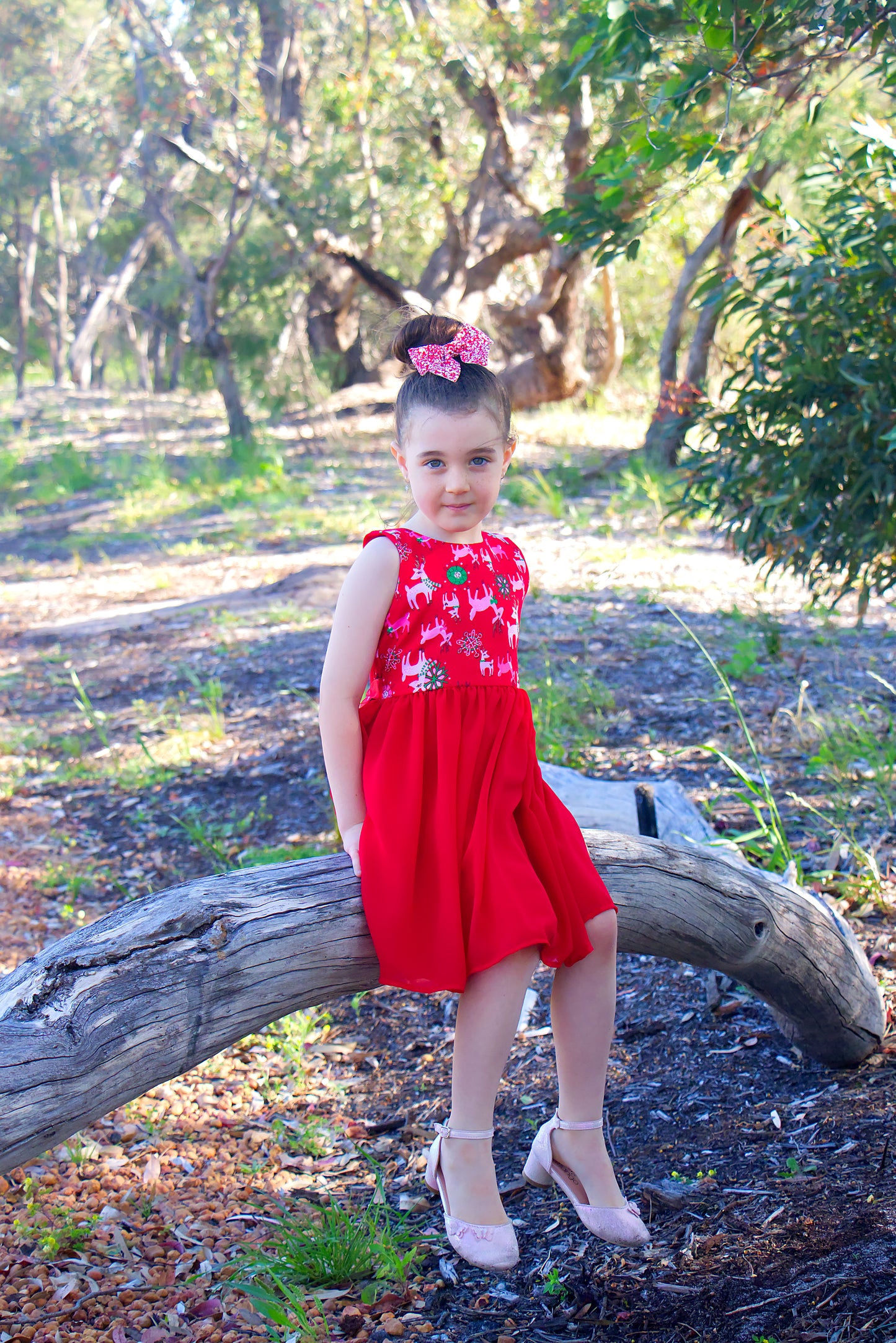 Festive Red Cotton & Georgette Christmas Dress