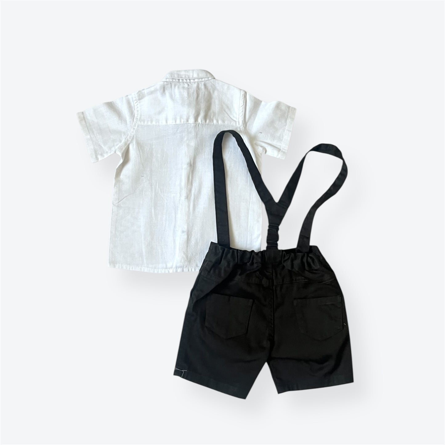 Boys’ Dark Green Suspender Short Set with Linen Shirt