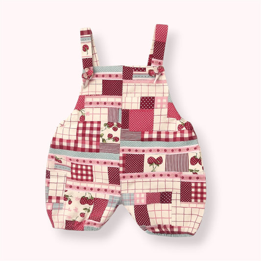 100% Cotton Patchwork Romper with Tie-Up Straps