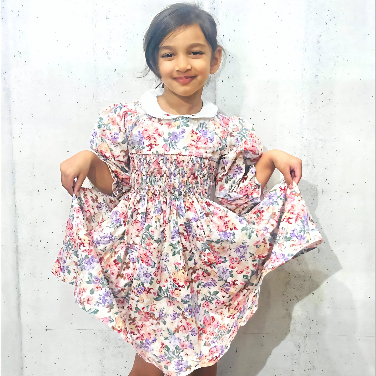 Floral Long Sleeve Handsmock Dress
