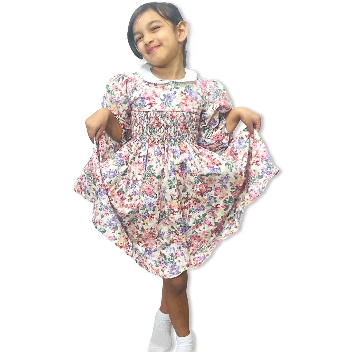 Floral Long Sleeve Handsmock Dress
