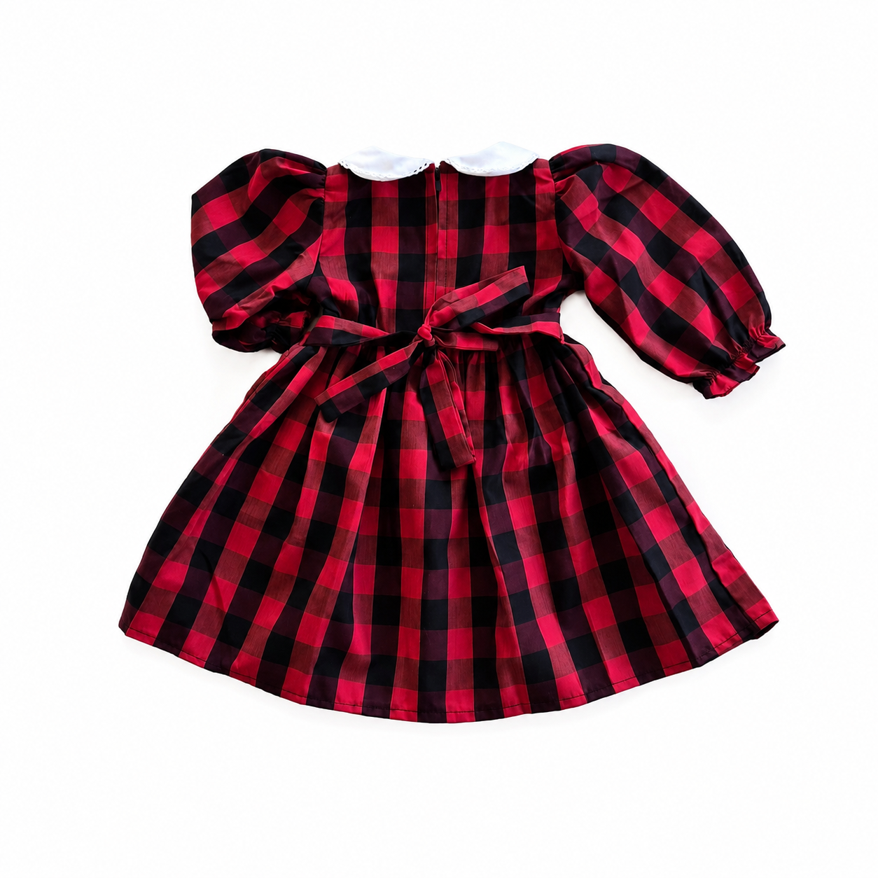 Red Buffalo Plaid Smocked Girls Dress – Long Sleeve Cotton Winter Dress