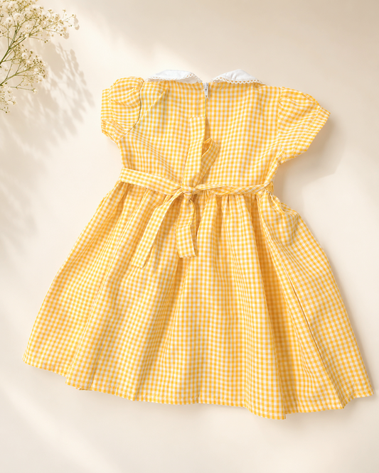 Yellow Gingham Hand Smocked Girls Dress