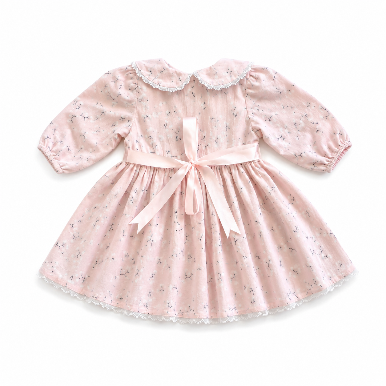 Blush Pink Floral Baby Girls Dress – Long Sleeve Cotton Boutique Dress
