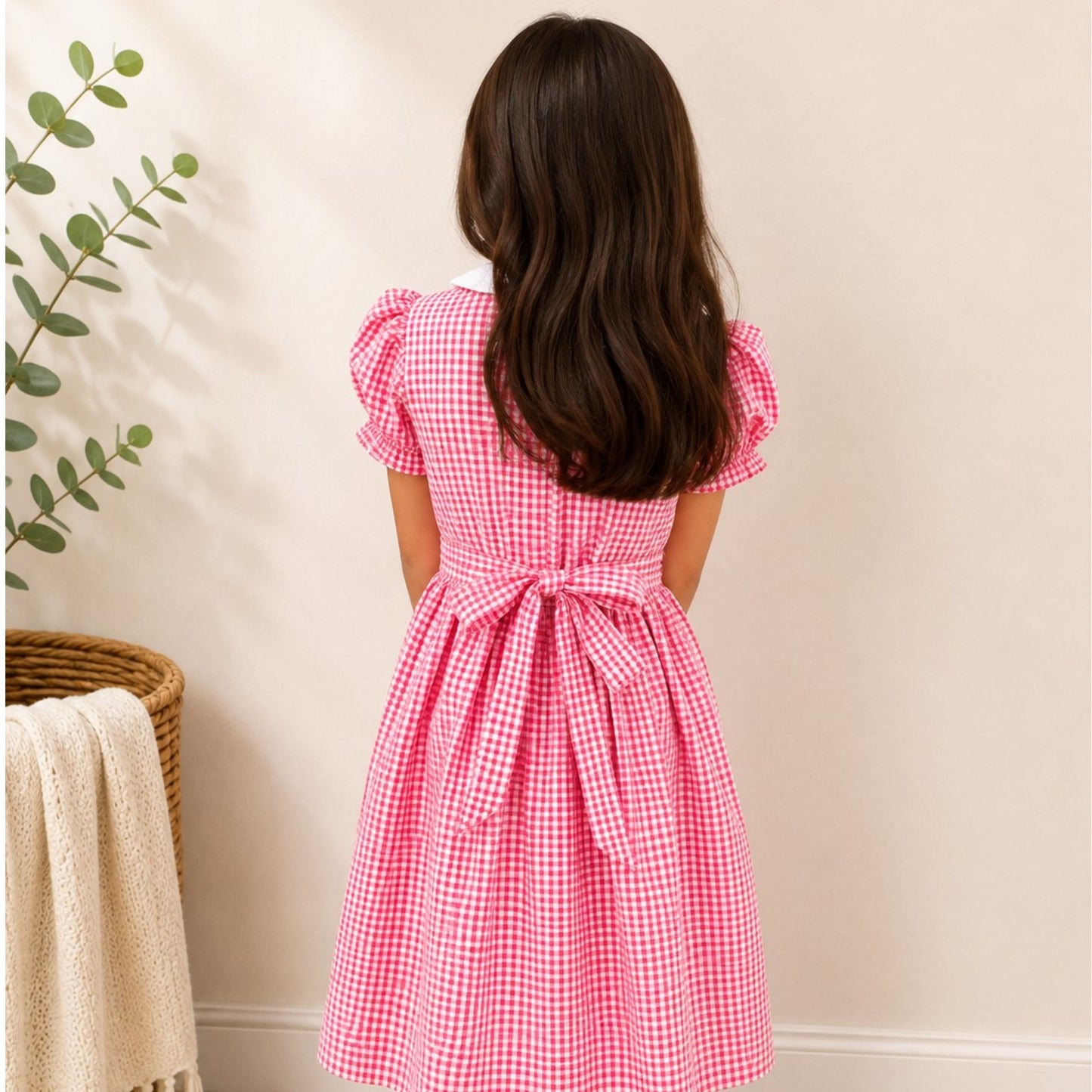Hand Smocked Red & White Gingham Girls Dress