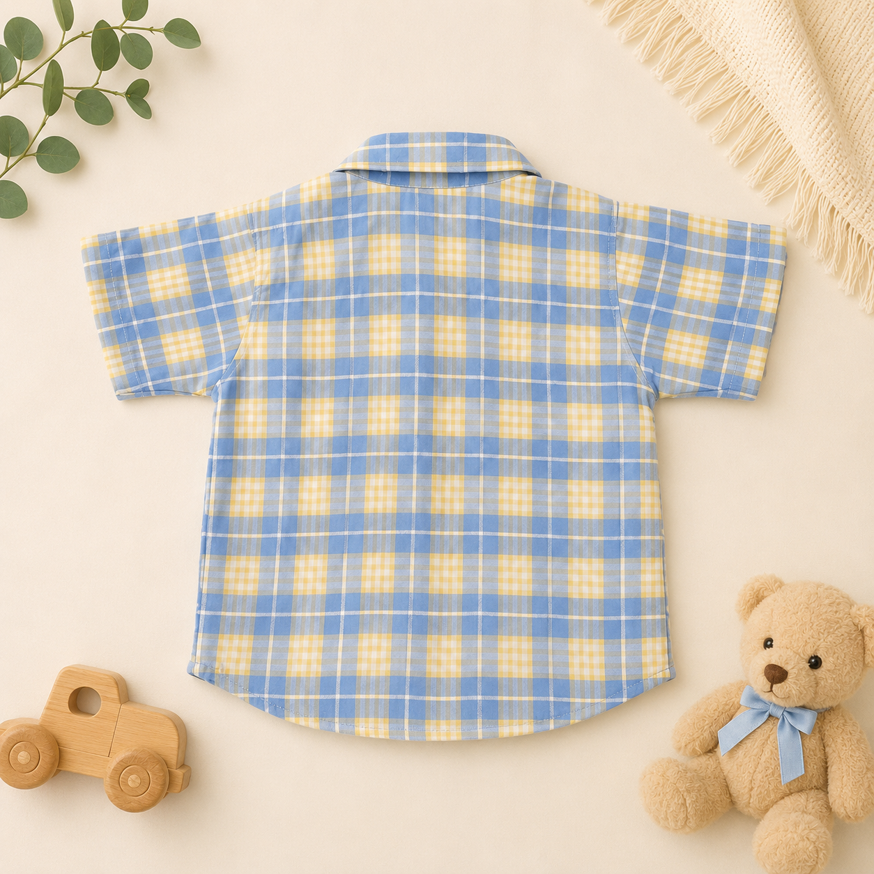 Boys Blue & Yellow Plaid Short Sleeve Shirt | Elfin Kidz