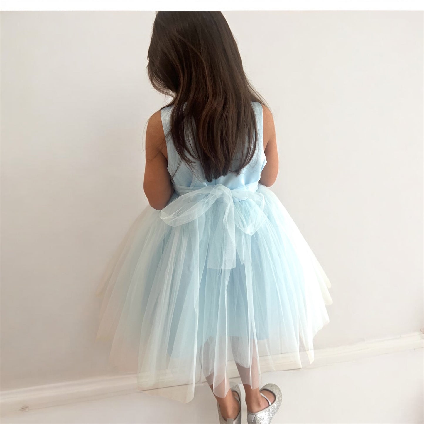 Light Blue 3D Floral Tulle Dress for Girls