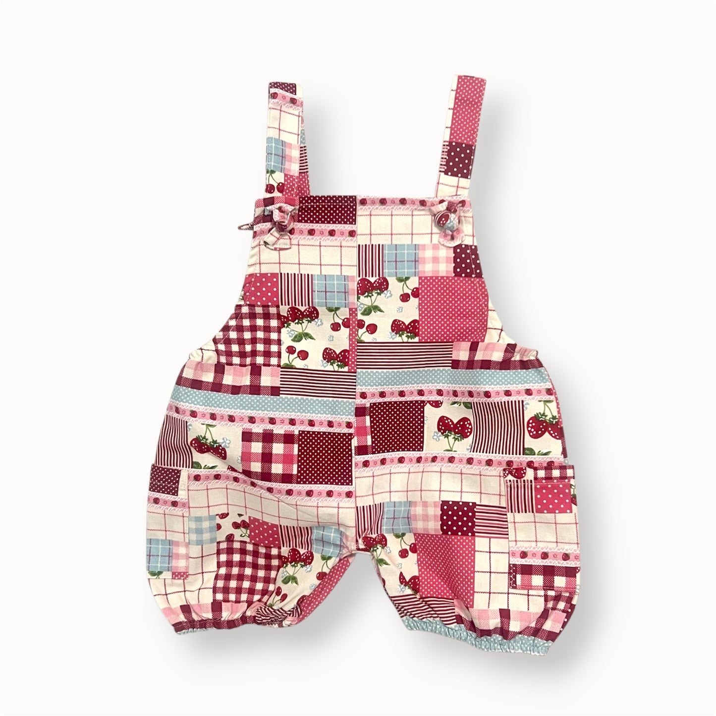 100% Cotton Patchwork Romper with Tie-Up Straps