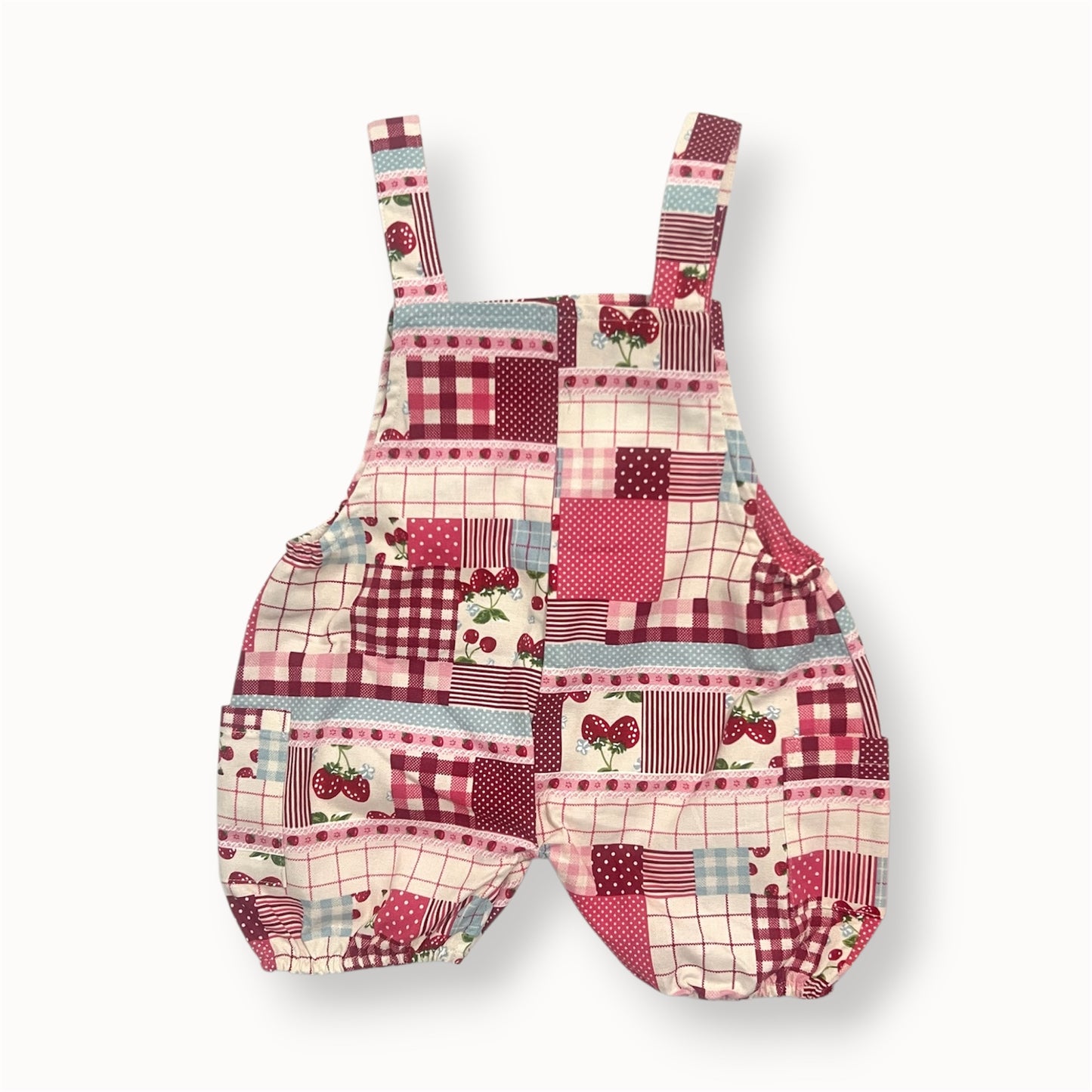 100% Cotton Patchwork Romper with Tie-Up Straps
