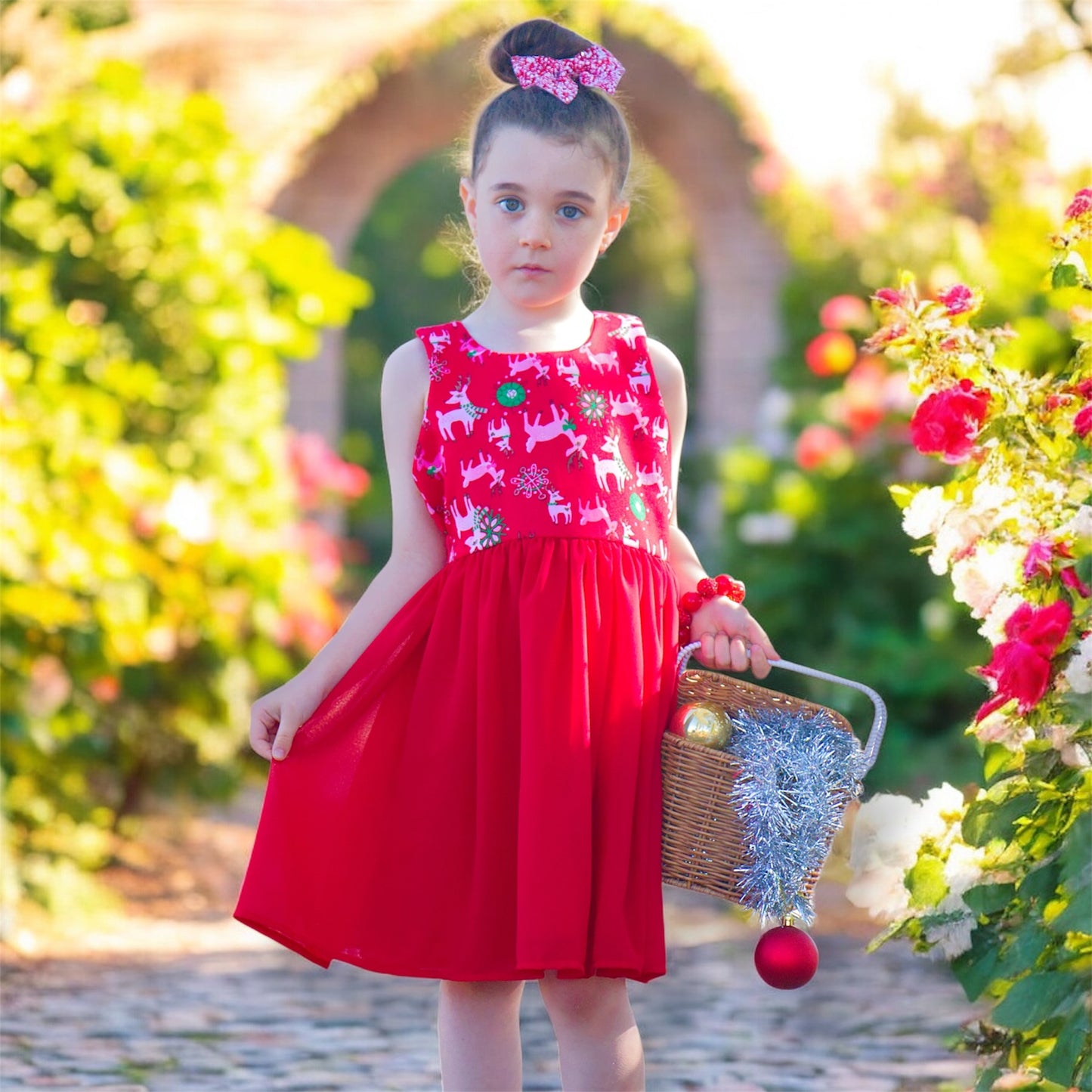 Festive Red Cotton & Georgette Christmas Dress