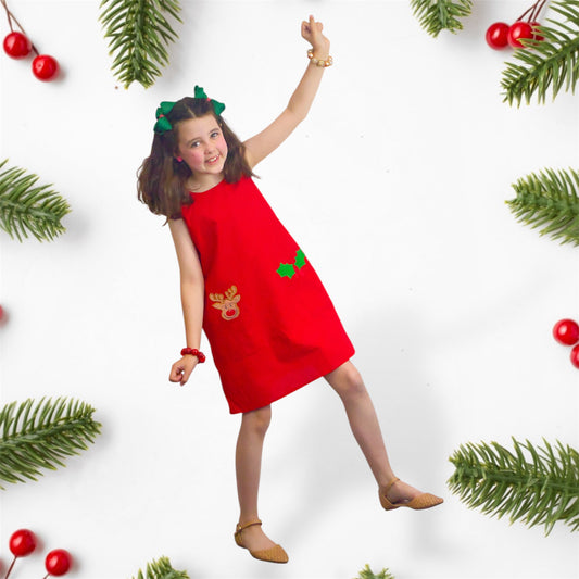 Festive A-Line Christmas Dress for Girls