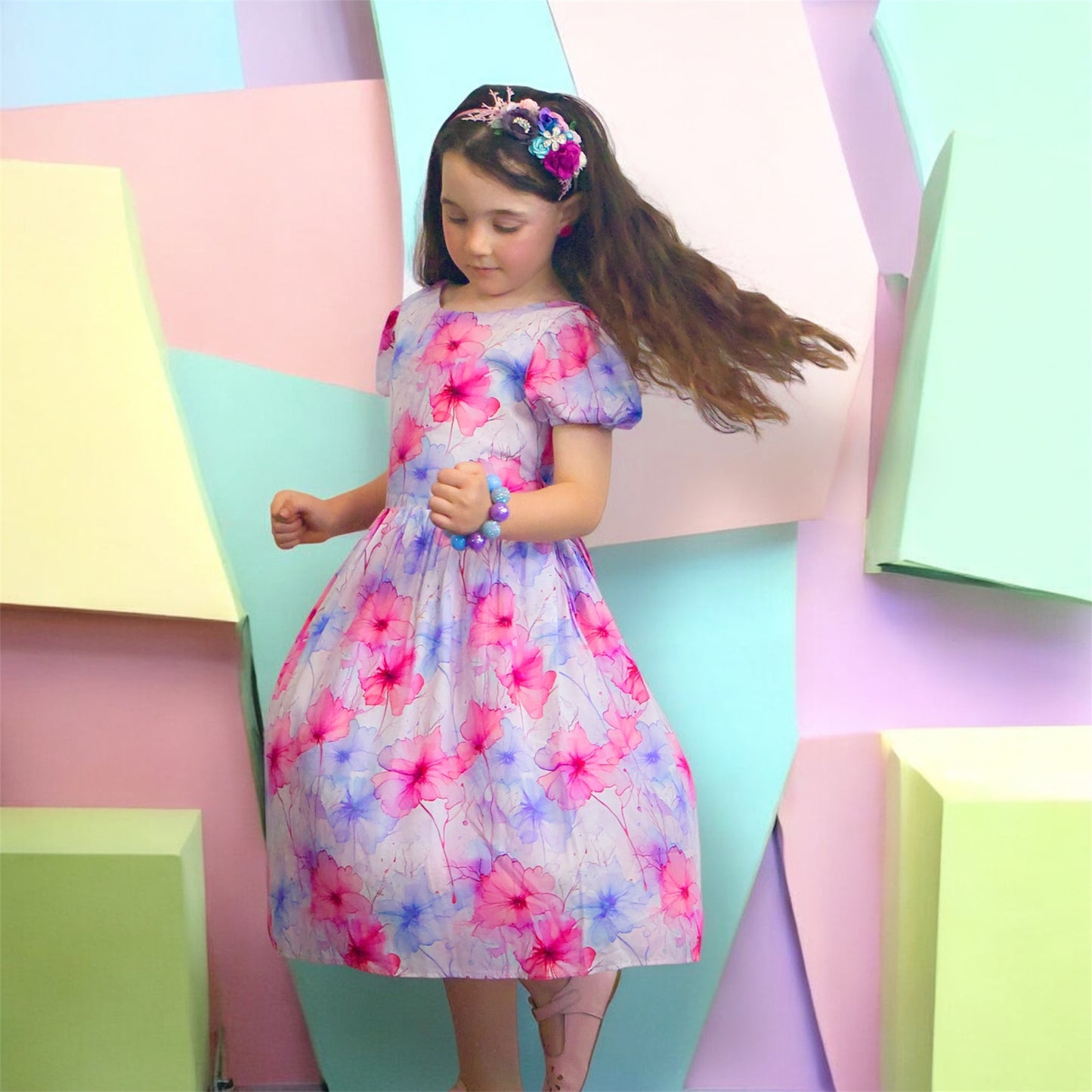 Watercolour Bloom Viscose Cotton Dress