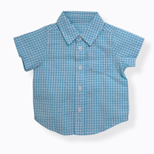 Blue And White Gingham Boys Shirt