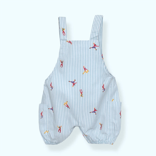 Blue & White Circus Print Adjustable Cotton Romper