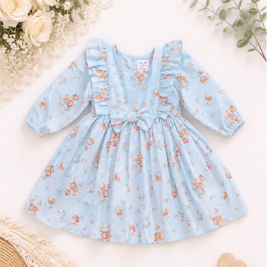 Blue Blossom Ruffle Dress – Long Sleeve Baby & Toddler Dre