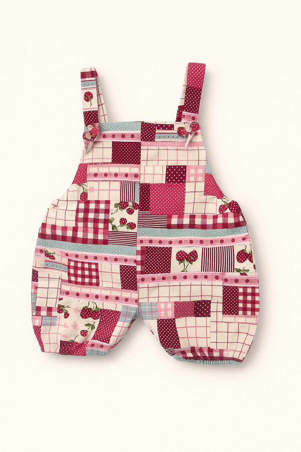 100% Cotton Patchwork Romper with Tie-Up Straps