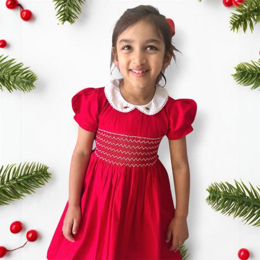 Red Hand Smock Dress