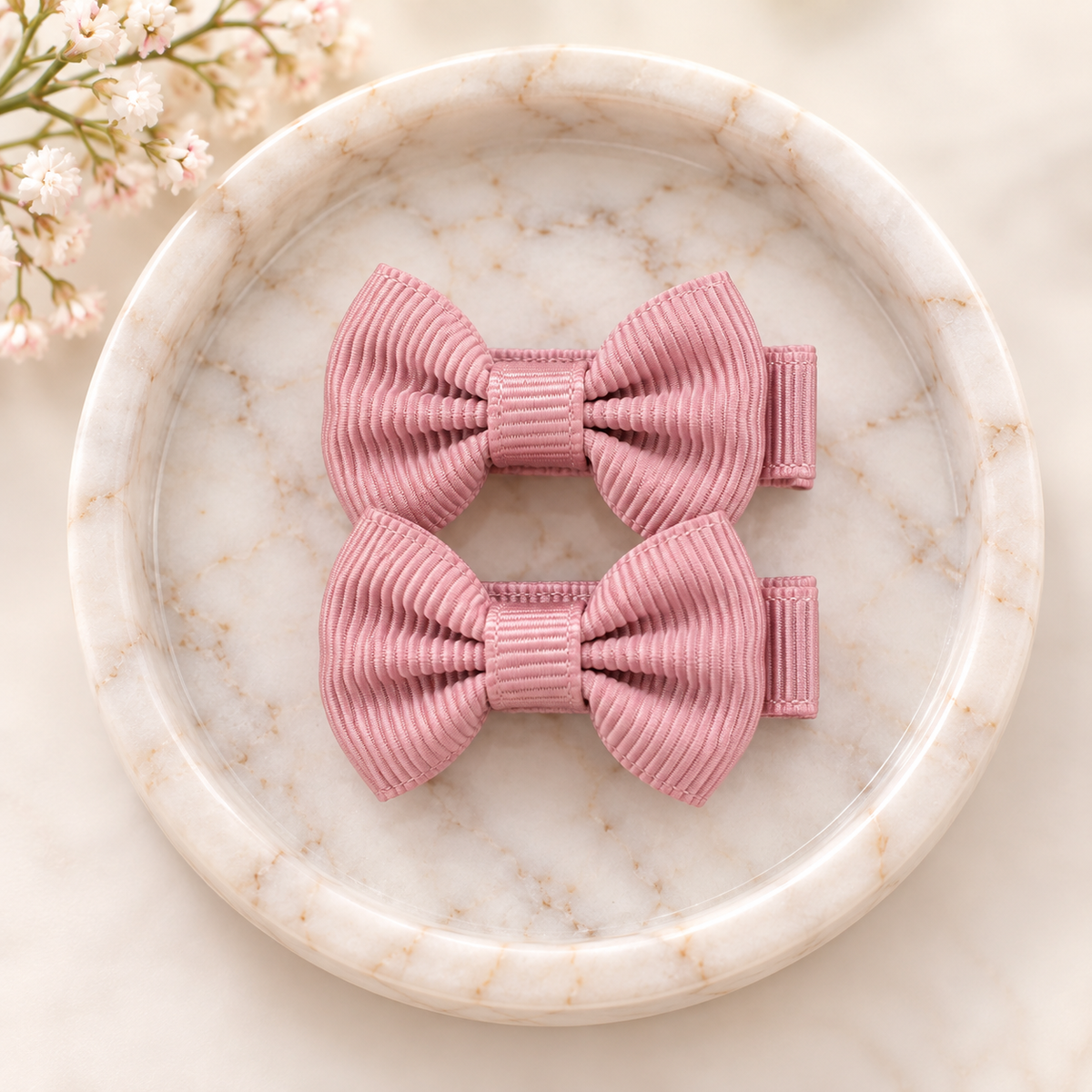 Ribbed Hair Bow Clips – 2-Piece Set