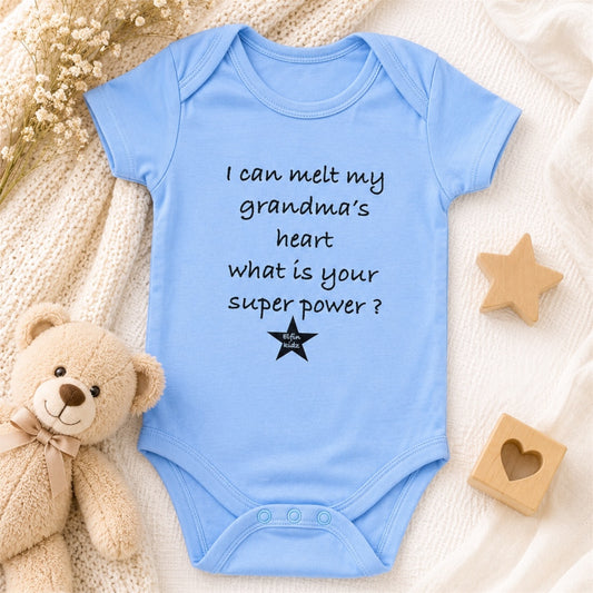 I Can Melt My Grandma’s Heart Baby Bodysuit – Blue Cotton Jersey Onesie