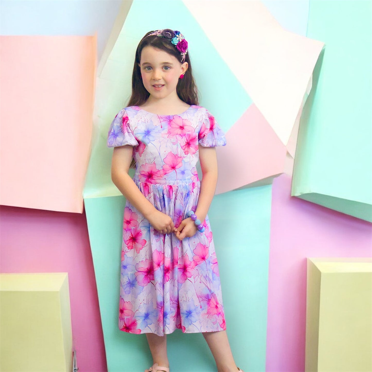 Watercolour Bloom Viscose Cotton Dress
