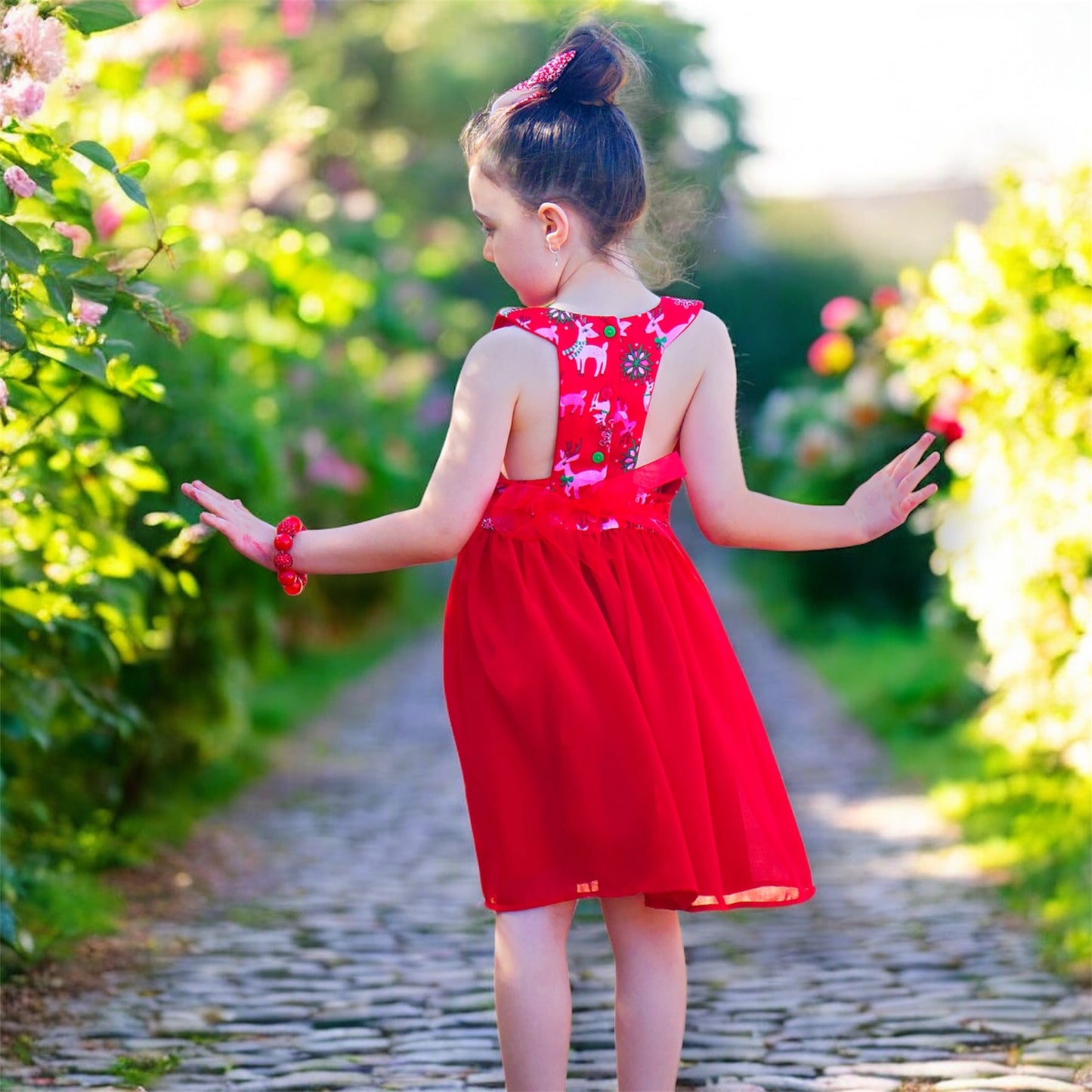 Festive Red Cotton & Georgette Christmas Dress