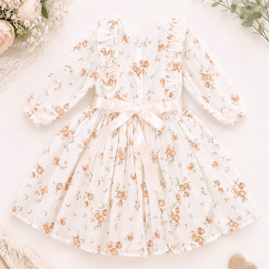 Peach Blossom Ruffle Dress – Long Sleeve Baby & Toddler Dress
