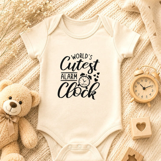 World’s Cutest Alarm Clock Baby Bodysuit – Neutral Cotton Jersey Onesie