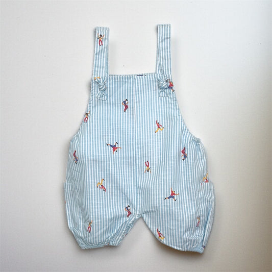 Blue & White Circus Print Adjustable Cotton Romper