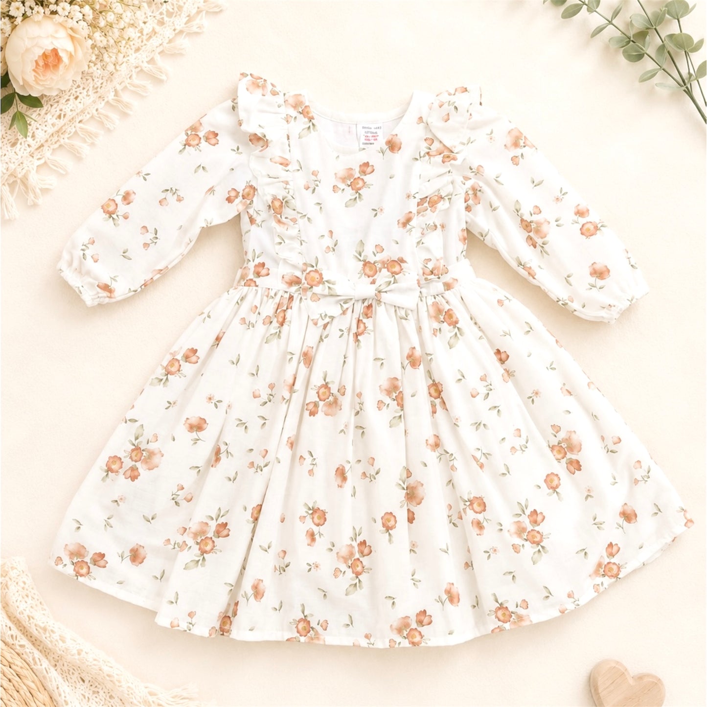 Peach Blossom Ruffle Dress – Long Sleeve Baby & Toddler Dress