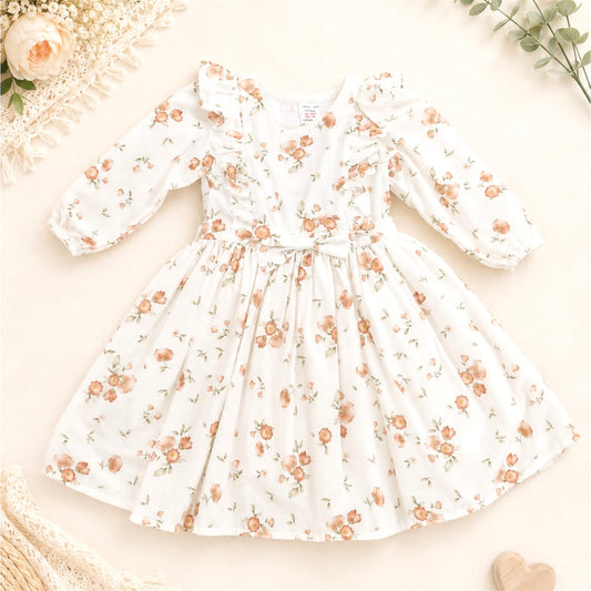 Peach Blossom Ruffle Dress – Long Sleeve Baby & Toddler Dress