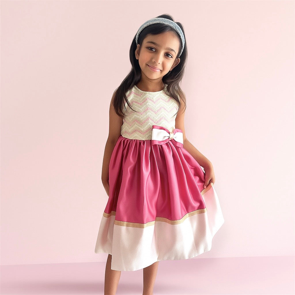 Pink & Ivory Satin Embroidered Party Dress