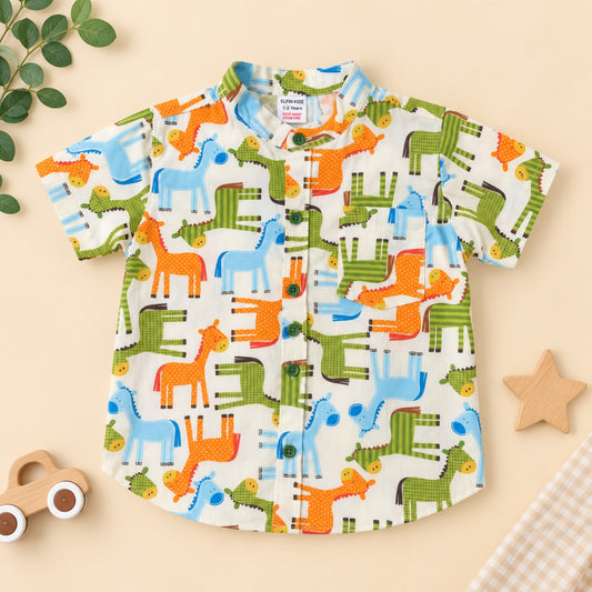 Dinosaur print cotton boys shirt front