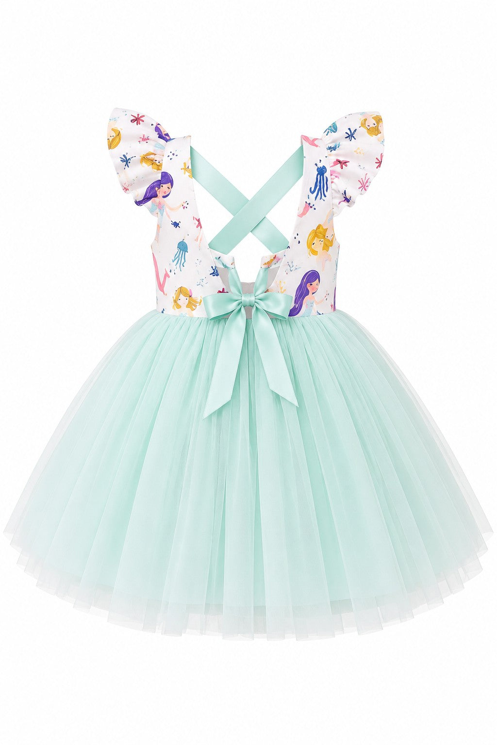 Mermaid print girls dress crisscross back