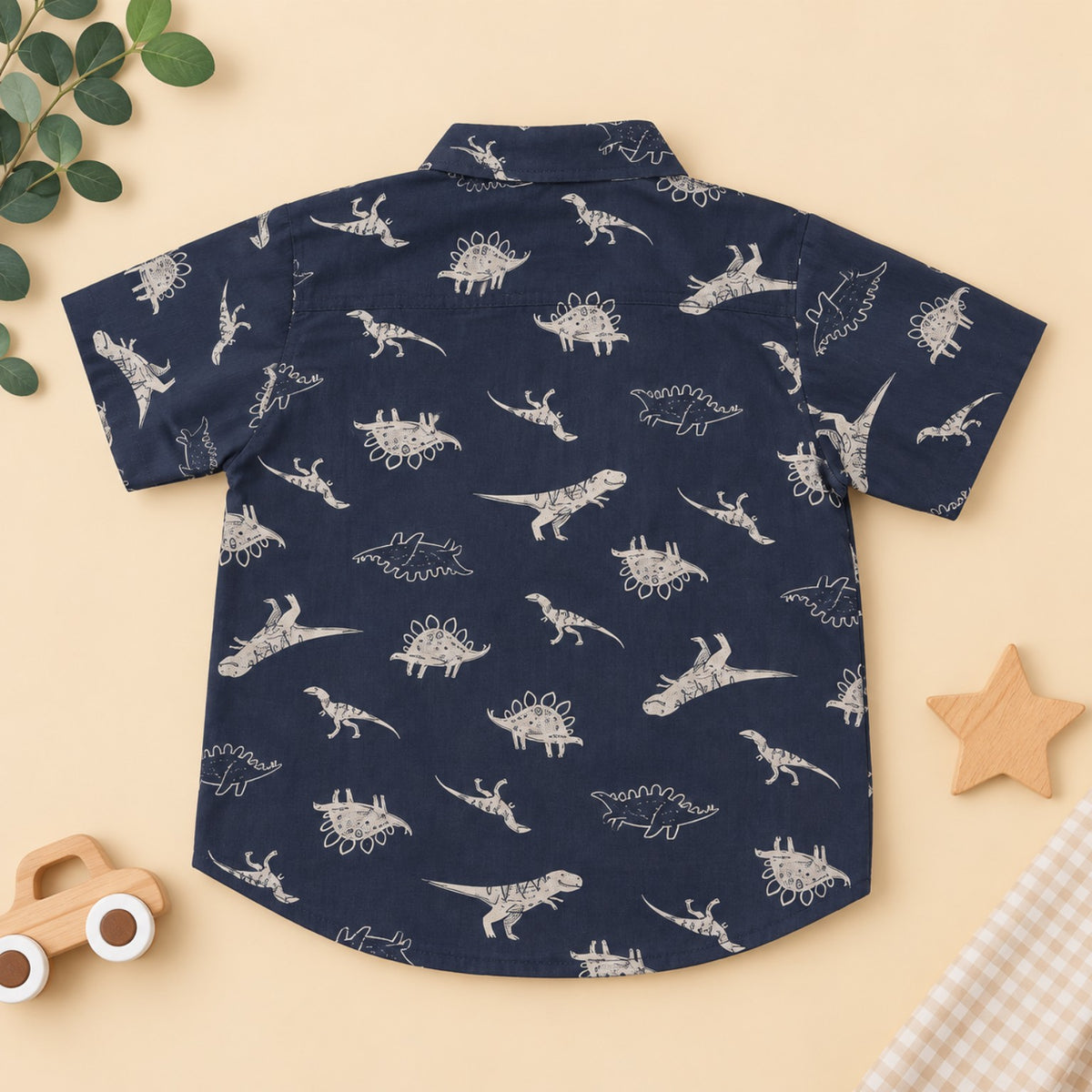 Navy dinosaur print 100% cotton boys shirt back