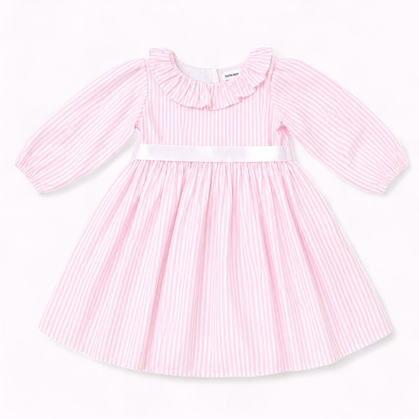 Pink Stripe Girls Cotton Dress | Long Sleeve Casual Dress