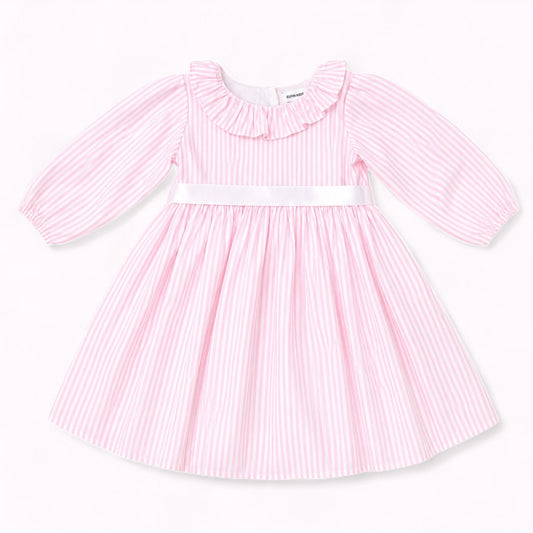 Pink Stripe Girls Cotton Dress | Long Sleeve Casual Dress