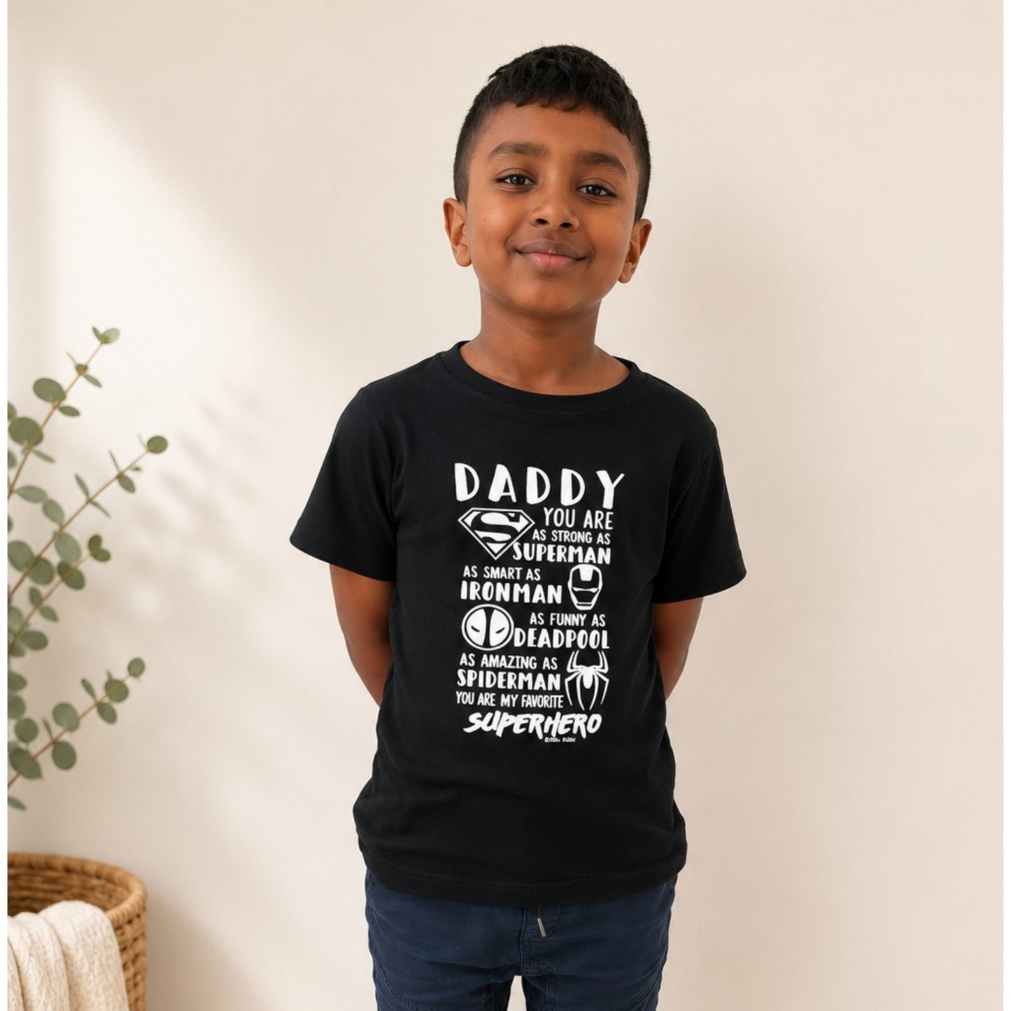 Daddy Superhero Black Boys T-Shirt