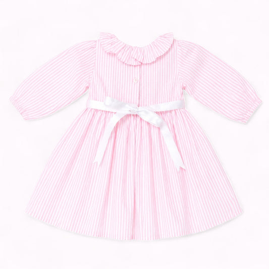 Pink Stripe Girls Cotton Dress | Long Sleeve Casual Dress