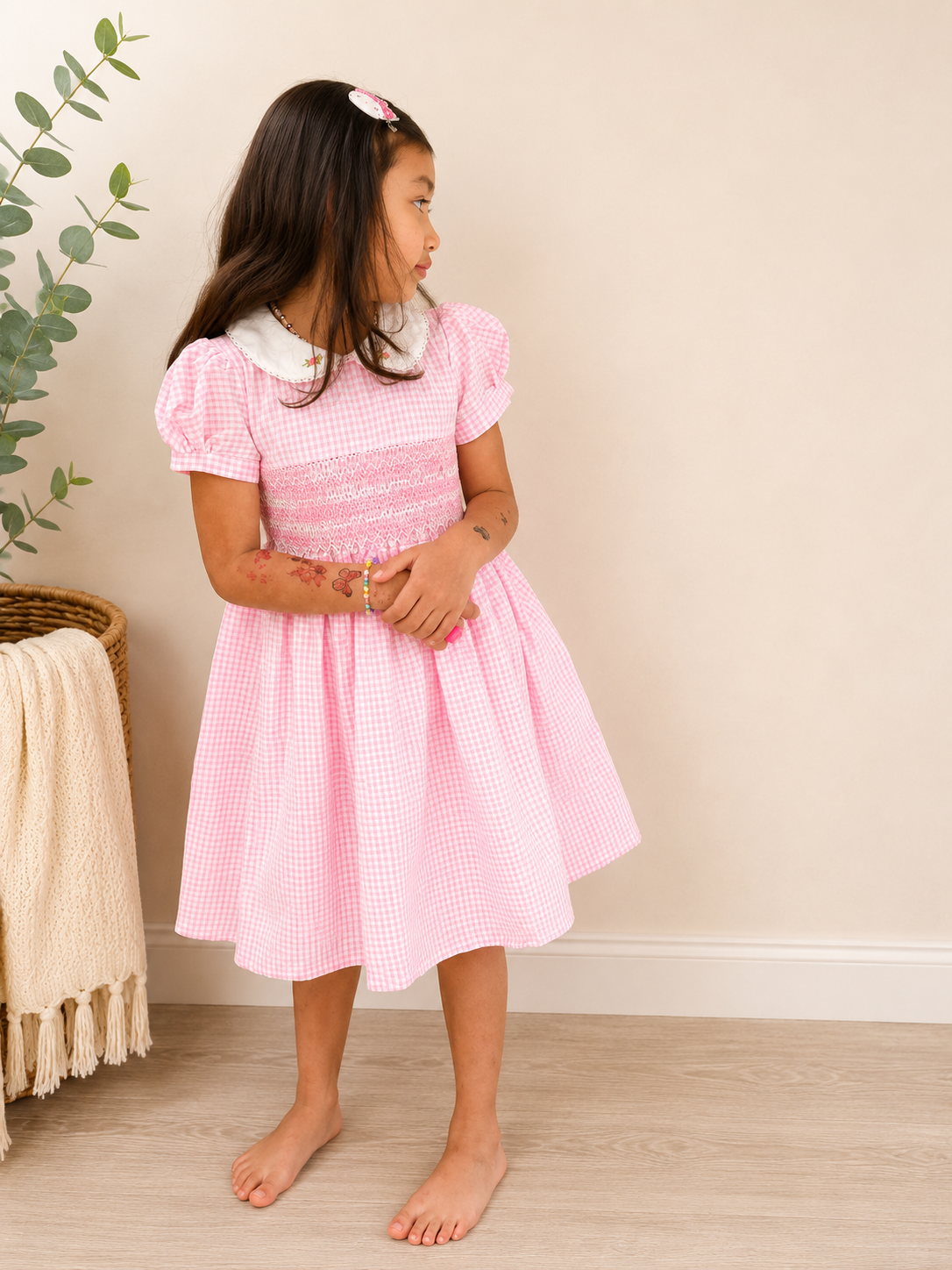 Pink Gingham Hand Smocked Girls Dress
