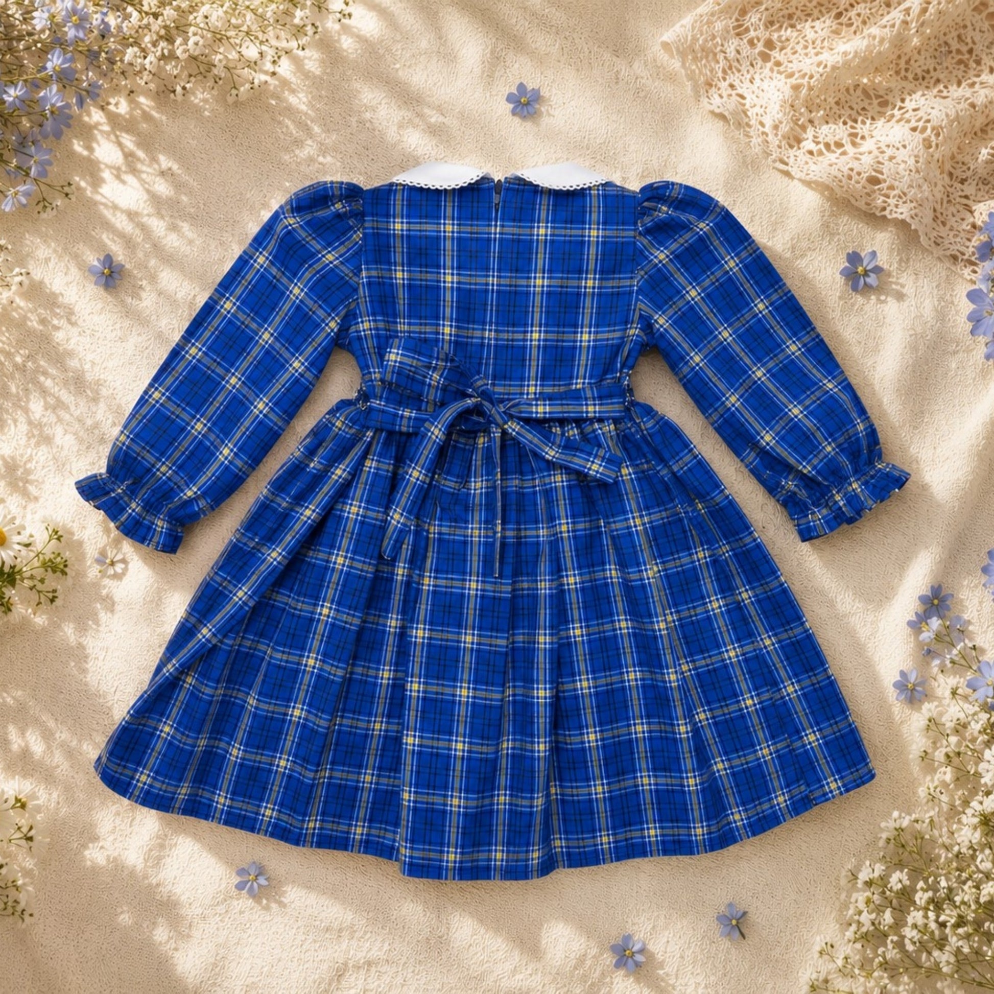 Blue Plaid Smocked Girls Dress