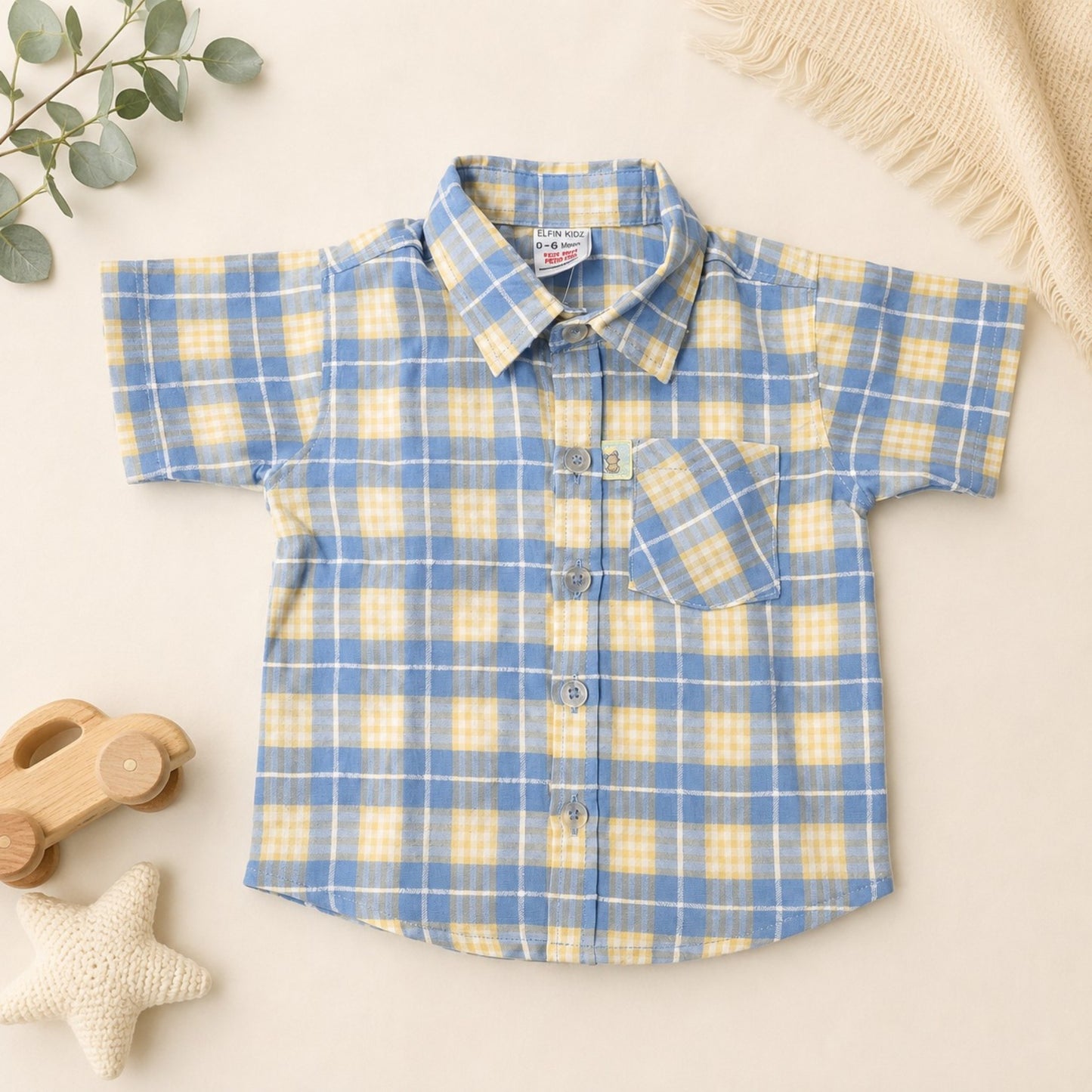 Boys Blue & Yellow Plaid Short Sleeve Shirt | Elfin Kidz