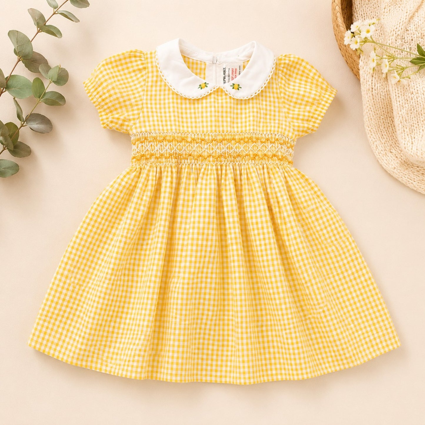 Yellow Gingham Hand Smocked Girls Dress